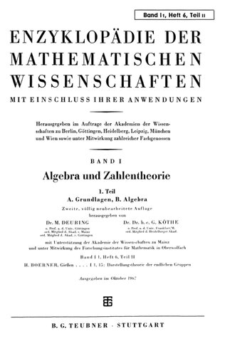 Encyclopaedie der mathematischen Wissenschaften und Anwendungen. Algebra und Zahlentheorie Band 1 T.1,H.6,T.2