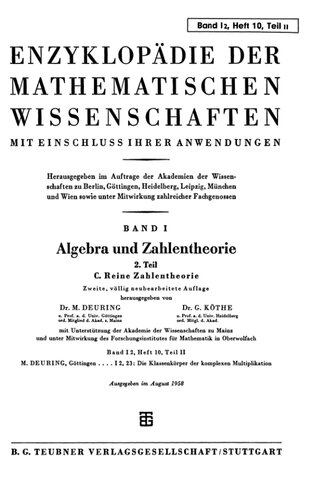 Encyclopaedie der mathematischen Wissenschaften und Anwendungen. Algebra und Zahlentheorie Band 1 T.2,H.10,T.2