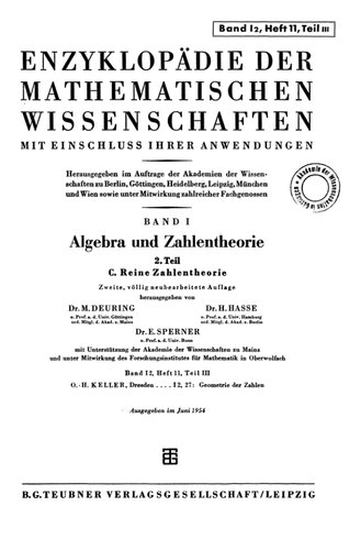 Encyclopaedie der mathematischen Wissenschaften und Anwendungen. Algebra und Zahlentheorie Band 1 T.2,H.11,T.3