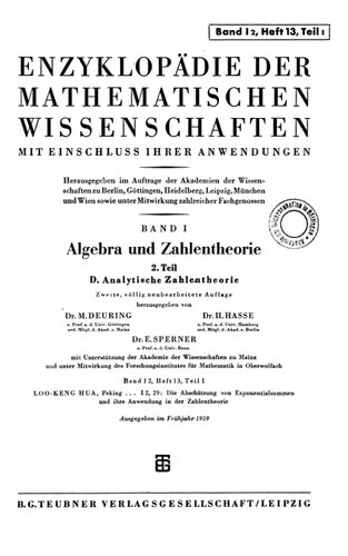 Encyclopaedie der mathematischen Wissenschaften und Anwendungen. Algebra und Zahlentheorie Band 1 T.2,H.13,T.1