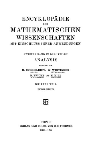 Encyclopaedie der mathematischen Wissenschaften und Anwendungen. Analysis Band 2, Teil 3, Heft 2