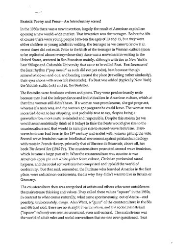 Beatnik Poetry and Prose - An Introductory screed