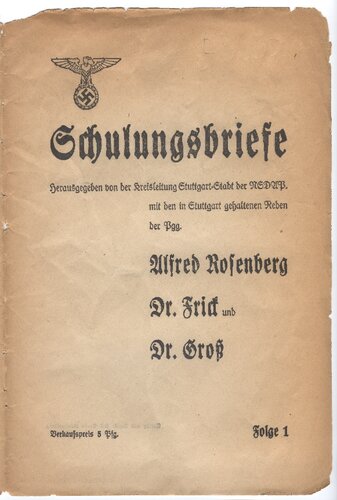 NSDAP Schulungsbrief Kreisleitung Stuttgart