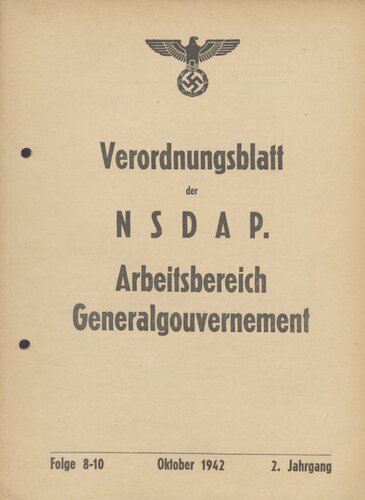 Verordnungsblatt der NSDAP. Arbeitsbereich Generalgouvernement