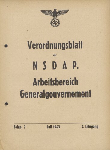 Verordnungsblatt der NSDAP. Arbeitsbereich Generalgouvernement