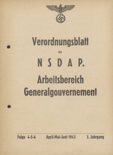 Verordnungsblatt der NSDAP. Arbeitsbereich Generalgouvernement
