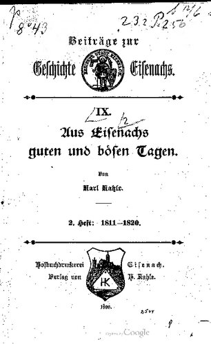 Aus Eisenachs guten und bösen Tagen / 1811-1820