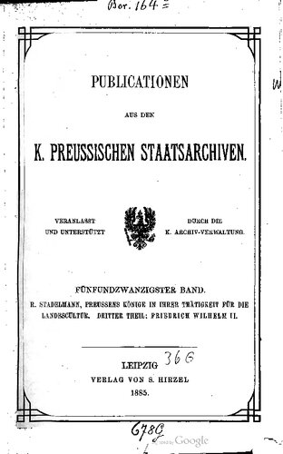 Preußens Könige in ihrer Tätigkeit für die Landeskultur / Friedrich Wilhelm II.