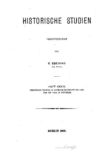 Preussens Politik in Ansbach-Bayreuth 1791-1806.