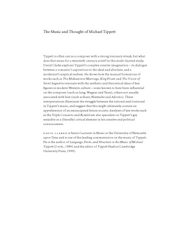 The Music and Thought of Michael Tippett: Modern Times and Metaphysics (Music in the Twentieth Century)