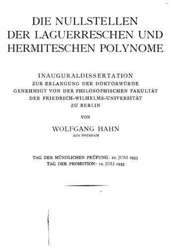 Die Nullstellen der Laguerreschen und Hermiteschen Polynome