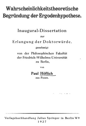 Wahrscheinlichkeitstheoretische Begründung der Ergodenhypothese