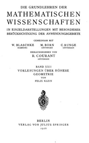 Vorlesungen über höhere Geometrie