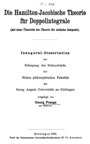 Die Hamilton-Jacobische Theorie fuer Doppelintegrale