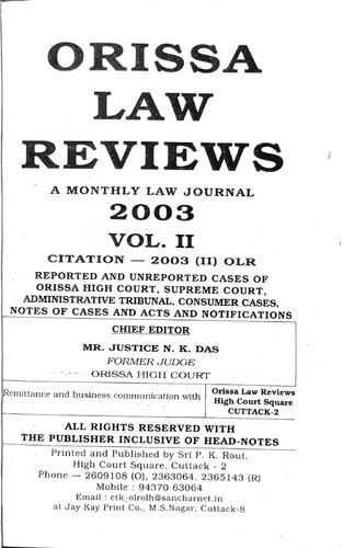 Orissa Law Reviews 2003 Vol-2, Odisha Law Reviews, OLR