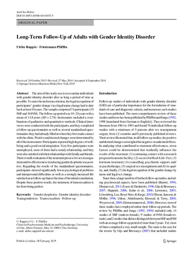 Long-Term Follow-Up of Adults with Gender Identity Disorder