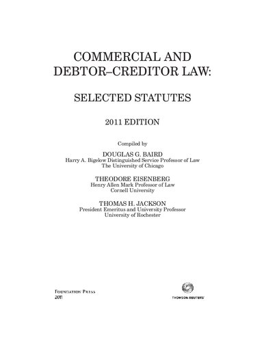 Commercial and Debtor-Creditor Law: Selected Statutes, 2011