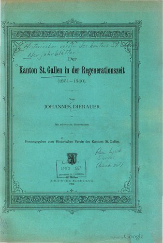 Der Kanton St.Gallen in der Regenerationszeit (1831-1840)