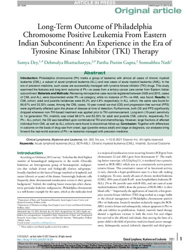 Long-Term Outcome of Philadelphia Chromosome Positive Leukemia From Eastern Indian Subcontinent: An Experience in the Era of Tyrosine Kinase Inhibitor (TKI) Therapy