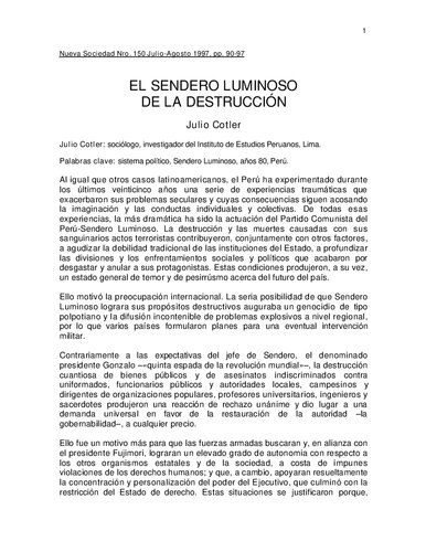 El sendero luminoso de la destrucción