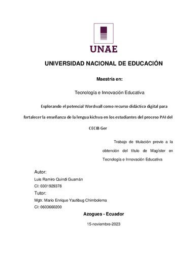 Explorando el potencial Wordwall como recurso didáctico digital para fortalecer la enseñanza de la lengua kichwa en los estudiantes del proceso PAI del CECIB Ger