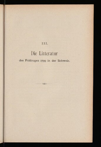 Die Litteratur [Literatur] des Feldzuges 1799 in der Schweiz
