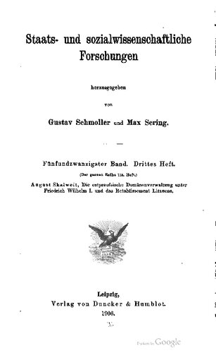 Die ostpreußische Domänenverwaltung unter Friedrich Wilhelm I. und das Retablissement Litauens