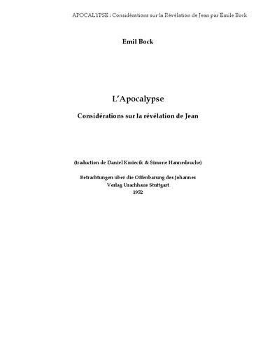 L'Apocalypse. Considérations sur la révélation de Jean