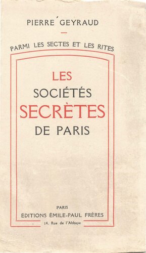 Les sociétés secrètes de Paris