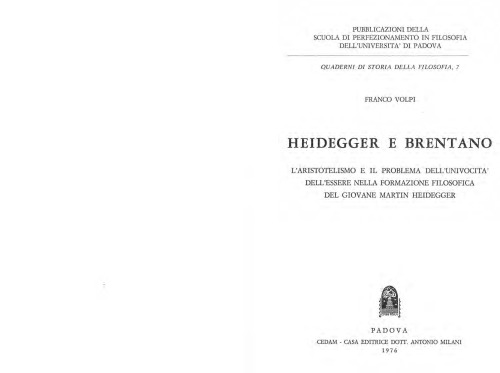 Heidegger e Brentano: L'aristotelismo e il problema dell'univocita dell'essere nella formazione del giovane Martin Heidegger