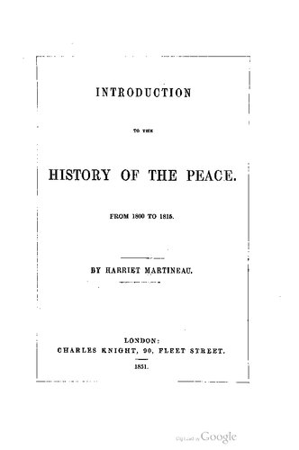 Introduction to the history of the peace 1800 to 1815