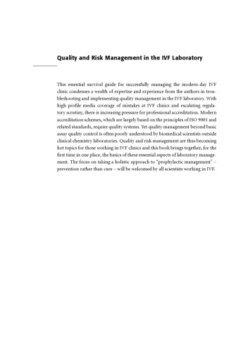Quality and Risk Management in the IVF Laboratory
