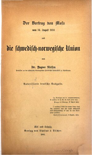 Der Vertrag von Moss vom 14. August 1814 und die schwedisch-norwegische Union