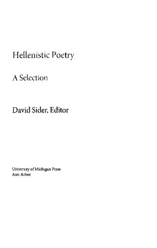 Hellenistic Poetry: A Selection