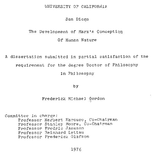 The Development of Marx's Conception of Human Nature