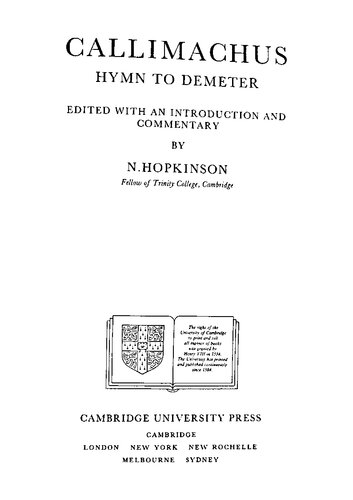 Callimachus: Hymn to Demeter