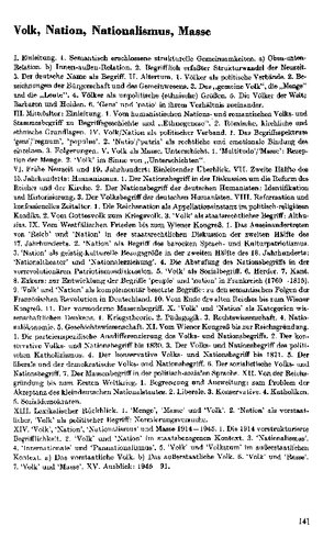 Vorwort. Volk, Nation, Nationalismus, Masse : Einleitung ; lexikalischer Rückblick ; 