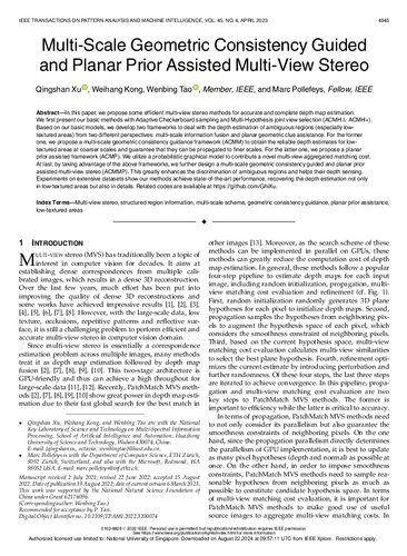 Multi-Scale Geometric Consistency Guided and Planar Prior Assisted Multi-View Stereo