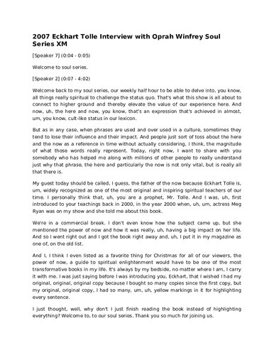 Eckhart Tolle interview with Oprah Winfrey -- Even the Sun Will Die: An Interview with Eckhart Tolle (Power of Now Teaching)