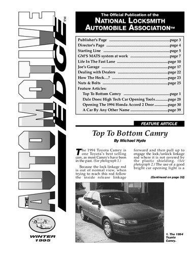 Top to Bottom Camry: The National Locksmith - Winter 1995