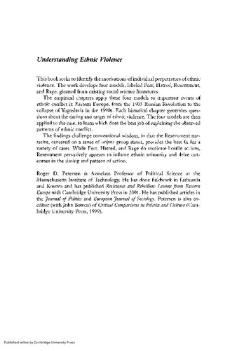 Understanding Ethnic Violence: Fear, Hatred, and Resentment in Twentieth-Century Eastern Europe