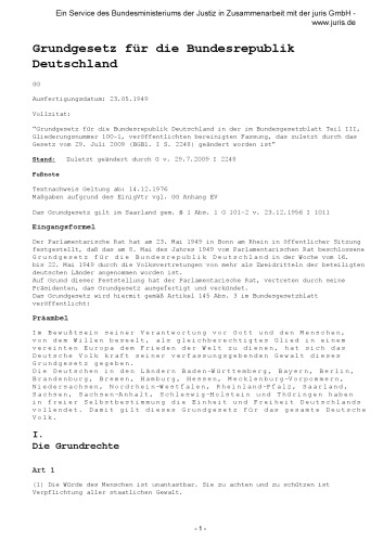 Grundgesetz fur die Bundesrepublik Deutschland 2009