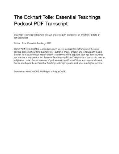 Eckhart Tolle : Essential Teachings fom the Power of Now (Podcast Transcript)