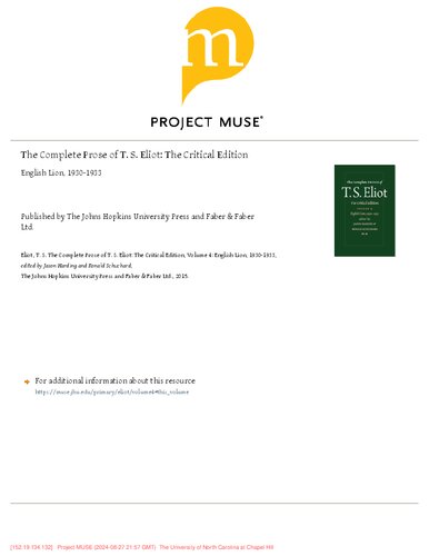 The Complete Prose of T. S. Eliot: The Critical Edition: Vol. 4: English Lion, 1930-1933
