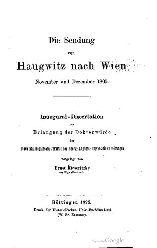 Die Sendung von Haugwitz nach Wien November und Dezember 1805