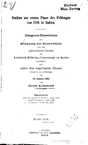 Studien zur ersten Phase des Feldzuges von 1796 in Italien