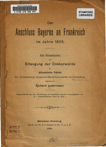 Der Anschluss Bayerns an Frankreich im Jahre 1805