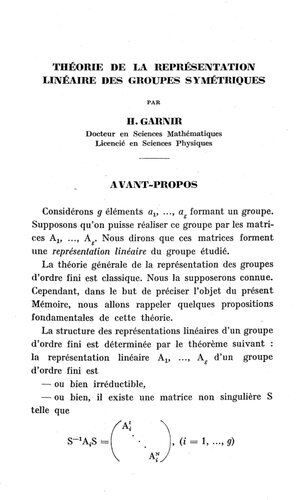 Théorie de la représentation linéaire des groupes symétriques