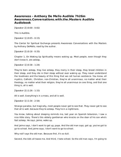 Anthony De Mello Awareness: Conversations with the Masters