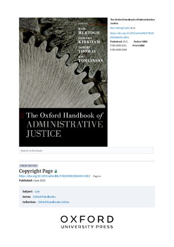 The Oxford Handbook of Administrative Justice (Oxford Handbooks)
